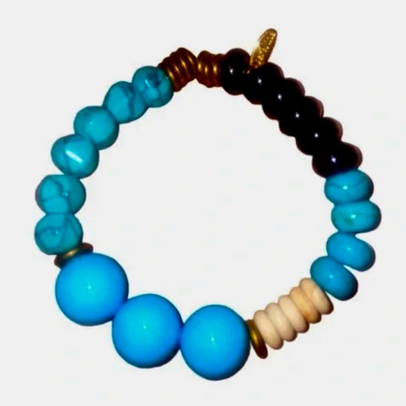 ANTHROPOLOGIE BRACELET PULL ON STYLE SEREFINA BEADED STRETCH BRACELET BLUE BLACK - Picture 5 of 6